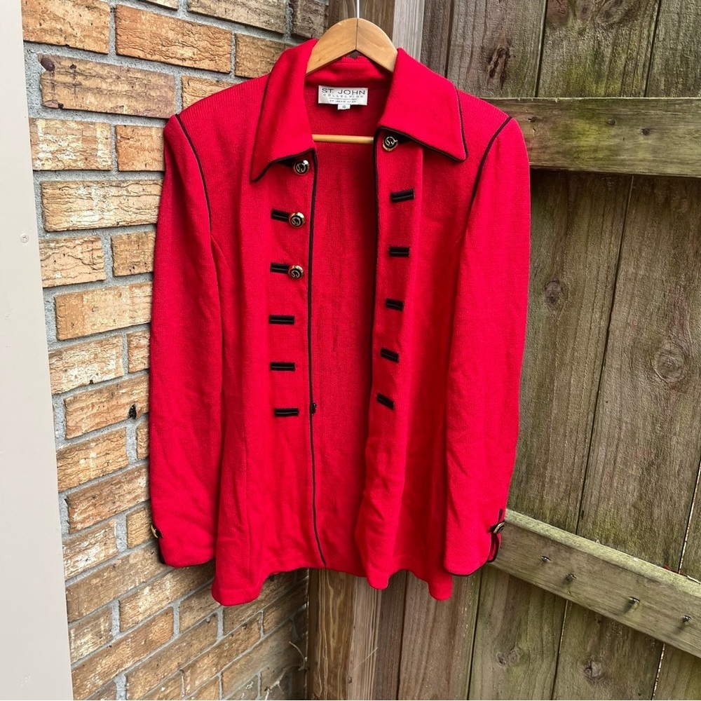 St. John Vibrant Red Jacket with Black Details